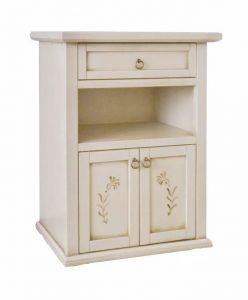 CASSAPANCA IN LEGNO SHABBY CHIC MOD CIPOLLA BIANCO ANTICATO DECORATO FILO  ROSA