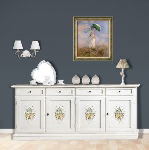 CREDENZA MADIA BUFFET IN LEGNO SHABBY CHIC 3 ANTE MOD MARTINI BIANCA  DECORATA